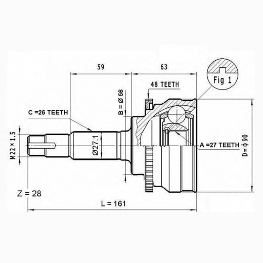 Шрус наружный переднего привода Toyota Liteace Noah, Lite/ Townace Van, Estima, Estima Lucida, Estima Emina, Kluger, Townace Noah ABS Just Drive JCT0051A