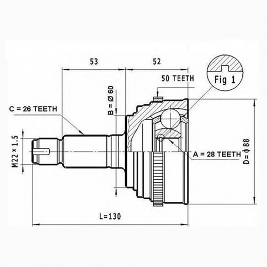 Шрус наружный переднего привода Honda Civic ABS GMB GJ05570A