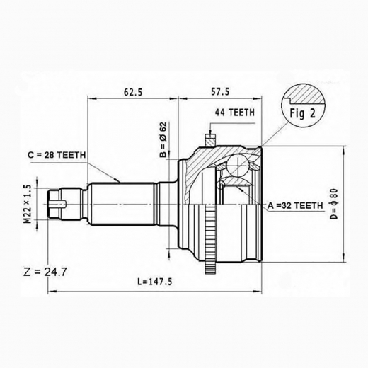 Шрус наружный переднего привода Mazda 6, Atenza ABS Just Drive JCT0018A