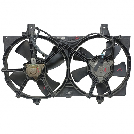 Вентилятор радиатора Nissan Primera '03-'07 (QR25DD, QR20DE) цельный 2 вентилятора, 4+2 контакта Контрактный