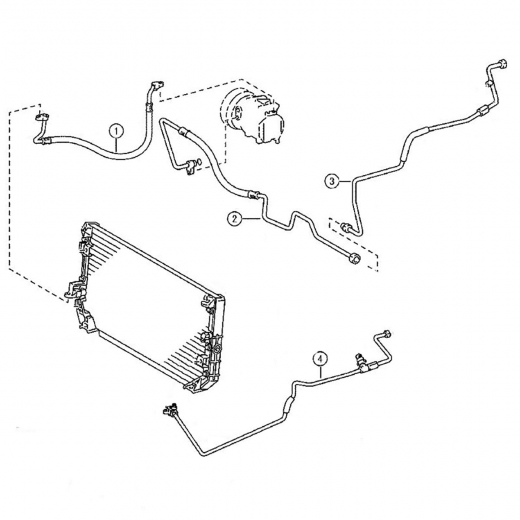 Трубки/ шланги кондиционера (комплект) Toyota Corolla '95-'00/ Carib '95-'02/ Levin '95-'00/ Spacio '97-'01/ Sprinter '95-'00/ Trueno '95-'00 (5A-FE, 4A-FE) Контрактный