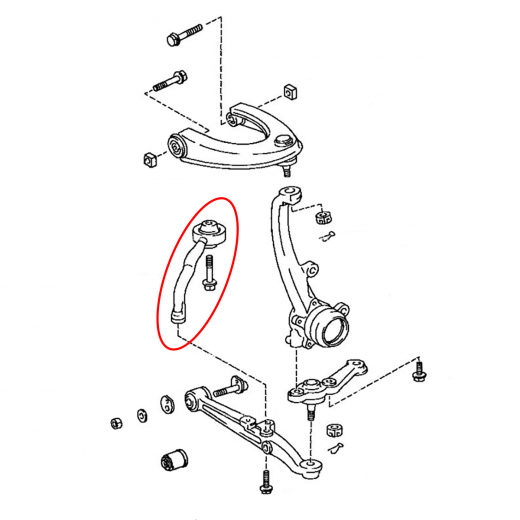 Рычаг передний Toyota Mark II/ Chaser/ Cresta '96-'01/ Crown '95-'01 левый нижний кривой 2WD контрактный