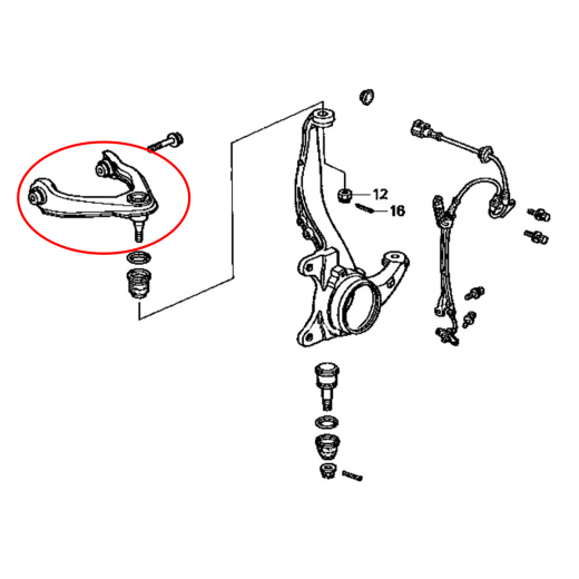 Рычаг передний Honda Civic '95-'00/ Domani '97-'01/ Integra SJ '96-'01/ Orthia '96-'02/ Partner '96-'06/ Isuzu Gemini '97-'00 правый верхний контрактный
