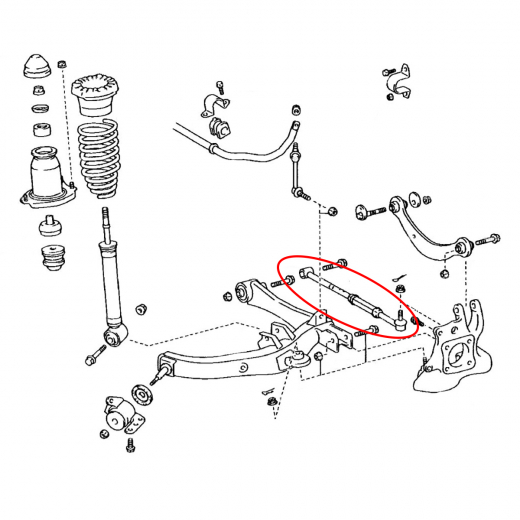 Рычаг задний Toyota Avensis '03-'10/ Caldina '02-'07 правый нижний регулируемый, с шаровой, ухо под корректор контрактный