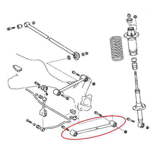 Рычаг задний Toyota Vitz/ Platz/ Funcargo/ bB '99-'05/ Raum '03-'11/ Porte '04-'12/ Ist '02-'07 нижний продольный 4WD контрактный