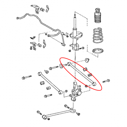 Рычаг задний Toyota Vista/ Camry '90-'98/ Qualis '97-'02/ Caldina '92-'02/ Gracia/ Premio '96-'01/ Carina '92-'01/ Corona '92-'96 нижний поперечный регулируемый 4WD контрактный