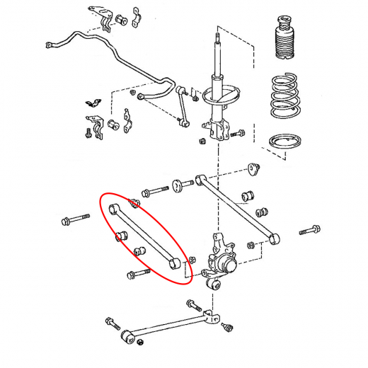 Рычаг задний Toyota Vista/ Camry '90-'98/ Qualis '97-'02/ Caldina '92-'02/ Gracia/ Premio '96-'01/ Carina '92-'01/ Corona '92-'96 нижний поперечный 4WD контрактный