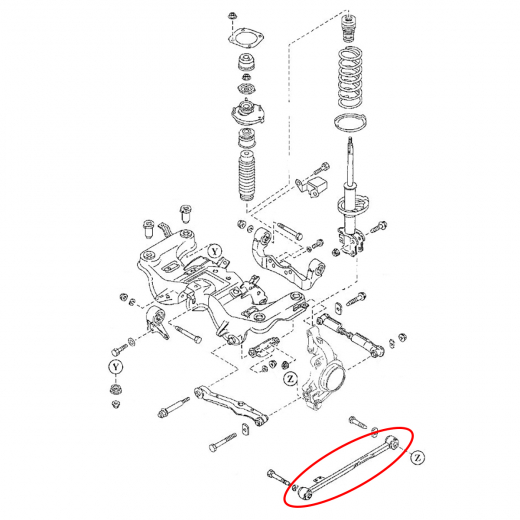 Рычаг задний Mazda Familia/ Ford Laser Lidea '98-'04/ Premacy/ Ford Ixion '99-'05 правый нижний продольный 4WD контрактный