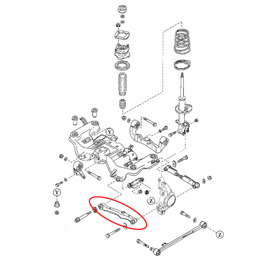 Рычаг задний Mazda Familia/ Ford Laser Lidea '98-'04/ Capella '97-'02/ Premacy/ Ford Ixion '99-'05 нижний поперечный 4WD контрактный
