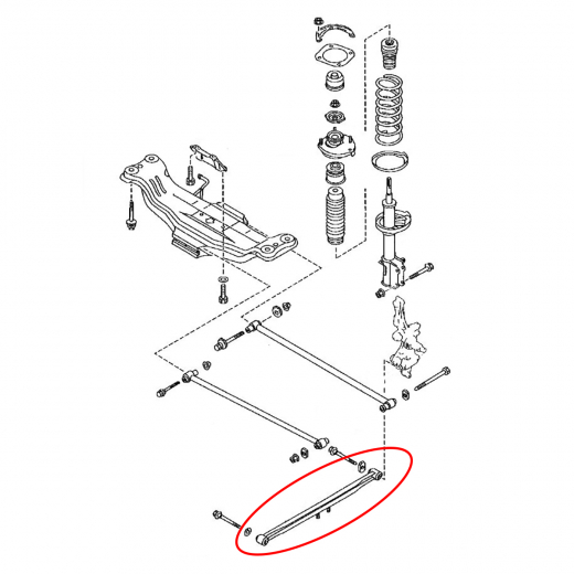 Рычаг задний Mazda Familia/ Ford Laser Lidea '98-'04/ Premacy/ Ford Ixion '99-'05 левый нижний продольный 2WD FEBEST