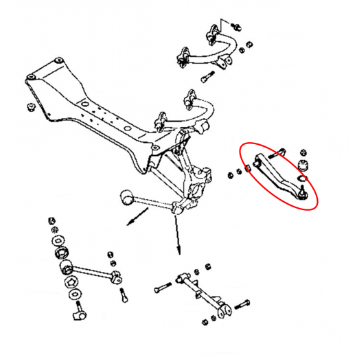 Рычаг задний Mitsubishi Galant/ Legnum '96-'05 правый нижний поперечный регулируемый, с шаровой FEBEST