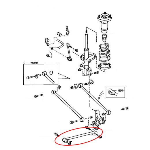 Рычаг задний Toyota Harrier '97-'12/ Kluger '00-'07/ Highlander '00-'07/ Lexus RX '97-'03/ RX '03-'08 нижний продольный Febest