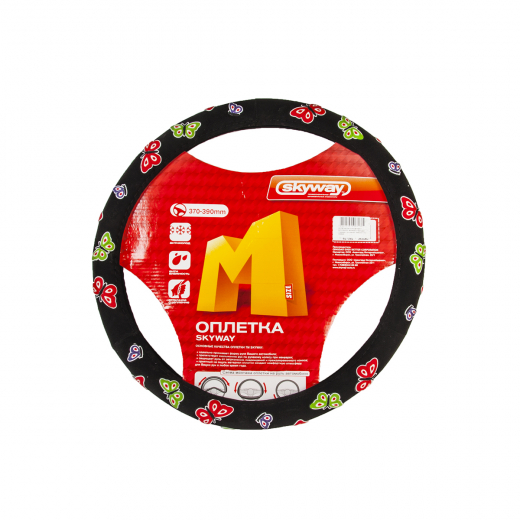 Оплетка на руль черный М вельвет с рисунком 