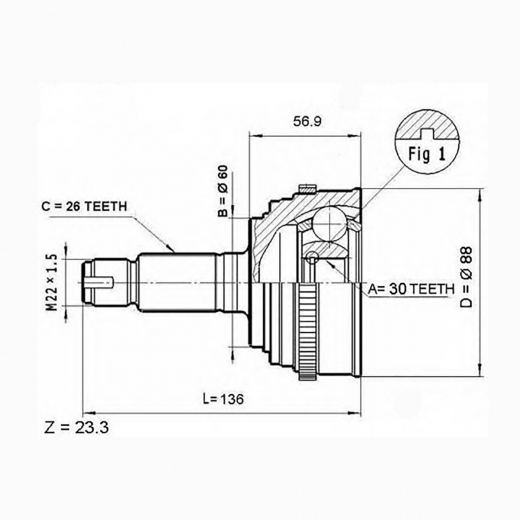 Шрус наружный переднего привода Honda HR-V, Integra, Torneo, Accord, Civic ABS Just Drive JCT0011A