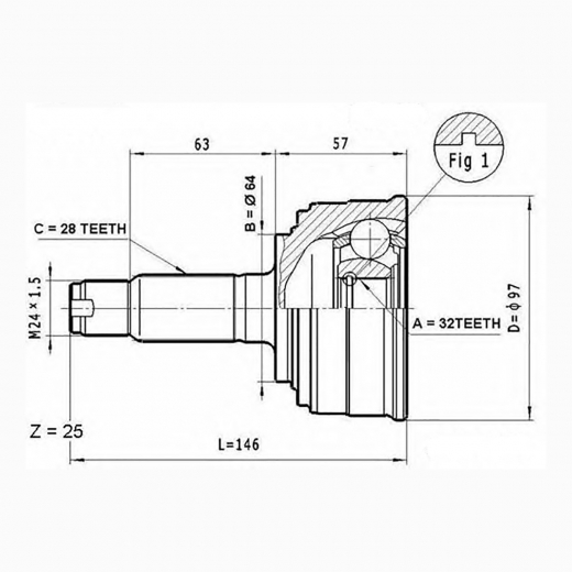 Шрус наружный переднего привода Honda Inspire, Odyssey, Prelude, Torneo, Saber, Accord, Avancier, CR-V CCL HO-1-038A1