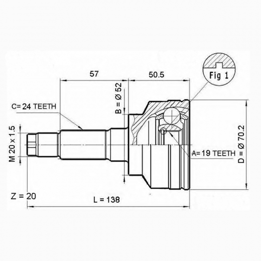 Шрус наружный переднего привода Mazda Demio, Ford Festiva Miniwagon CCL MZ-1-024