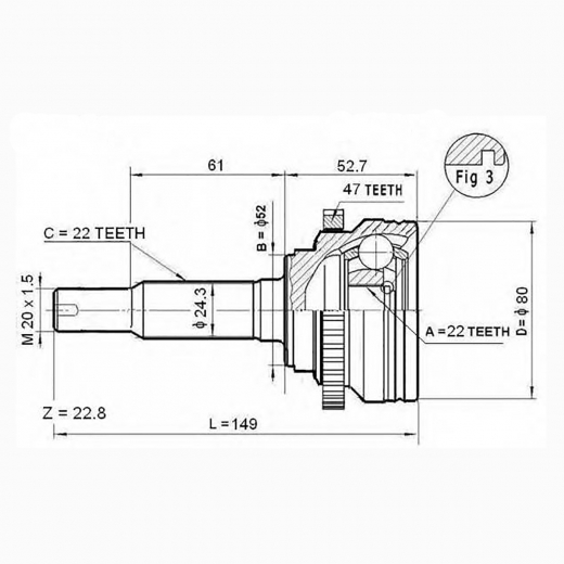 Шрус наружный переднего привода Chevrolet Aveo, Daewoo Lanos ABS Febest 1110-007A47