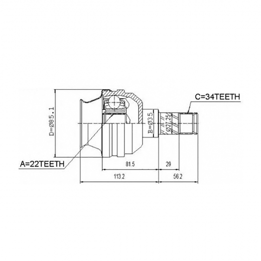 Шрус внутренний переднего привода Daewoo Nubira, Nexia Febest 1111-T200