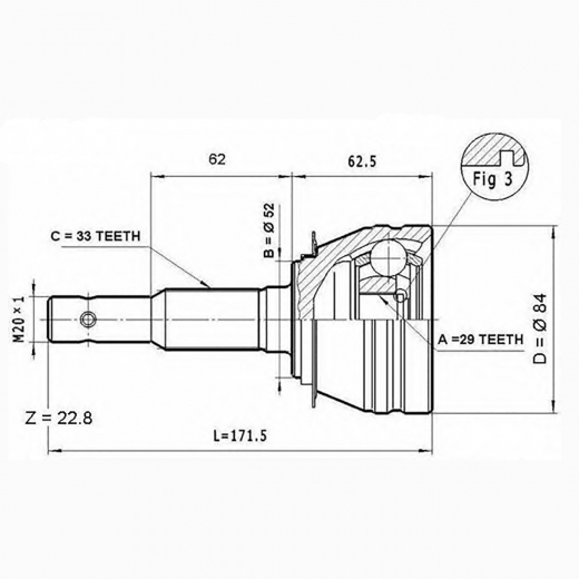 Шрус наружный переднего привода Chevrolet Rezzo, Daewoo Nubira, Espero, Nexia Febest 1110-(система ESP)