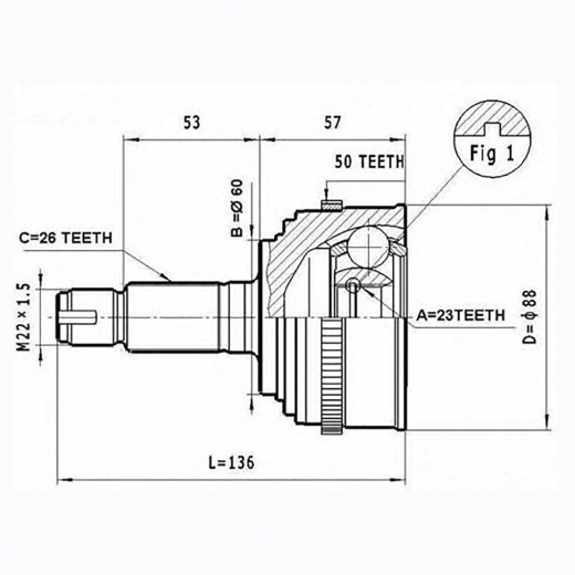 Шрус наружный переднего привода Honda Civic ABS Febest 0310-058A50