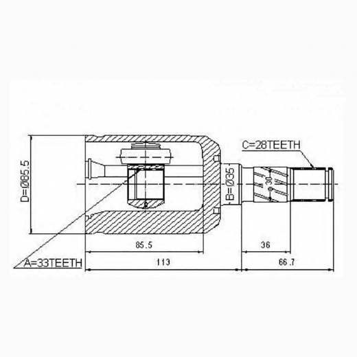 Шрус внутренний переднего левого привода Mazda 6, Atenza ASVA MZILM6A2