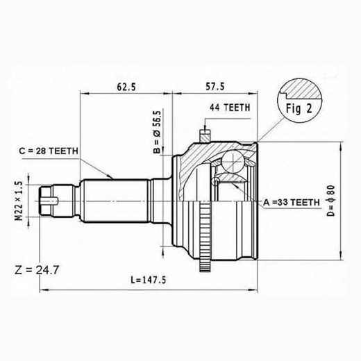 Шрус наружный переднего привода Mazda 6, Atenza ABS Febest 0510-M6A44