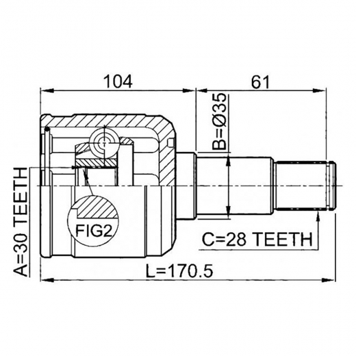Шрус внутренний переднего левого привода Mazda Capella, 626 Febest 0511-GFLH