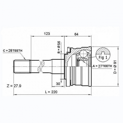 Шрус наружный переднего привода Mitsubishi Challenger, Pajero Patron PCV1085