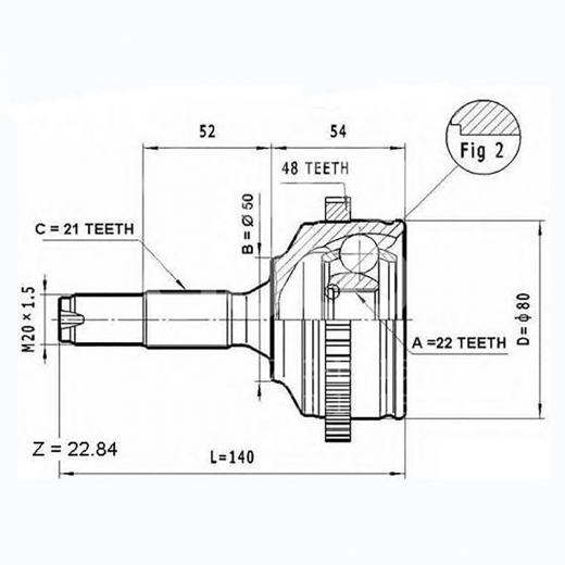 Шрус наружный переднего привода Peugeot 206 ABS Febest 2510-206A48