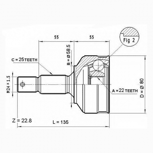 Шрус наружный переднего привода Citroen C4, Peugeot 207, 307 Febest 2510-30716