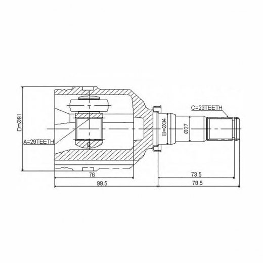Шрус внутренний переднего привода Toyota Corolla, Sprinter Carib, Levin, Trueno Febest 0111-AE100