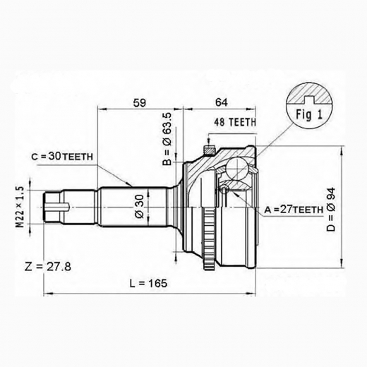 Шрус наружный переднего привода Toyota Estima, Kluger, Alphard, Windom ABS Febest 0110-060A48