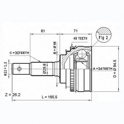 Шрус наружный переднего привода Toyota Camry, Avalon, Camry Gracia, Mark II Qualis, Scepter, Windom ABS GMB GJ02530A
