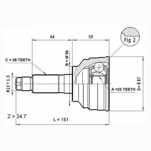 Шрус наружный переднего привода Mazda Capella, 626 без ABS LASP MZ-016
