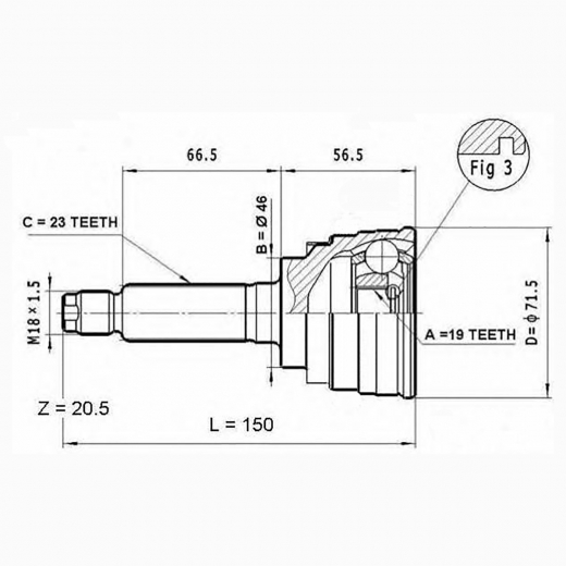 Шрус наружный переднего привода Chevrolet Spark, Daewoo Matiz Lynx CO-1813
