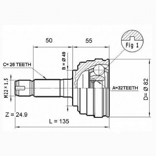 Шрус наружный переднего привода Honda Integra, Concerto Lynx CO-3452
