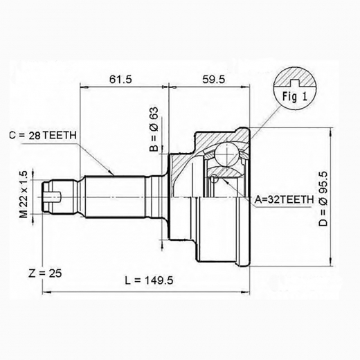 Шрус наружный переднего привода Honda Odyssey, Accord, Civic, CR-V Lynx CO-3411