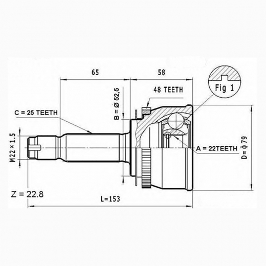 Шрус наружный переднего привода Kia Rio, Hyundai Accent/ Verna, Getz ABS Lynx CO-3648A
