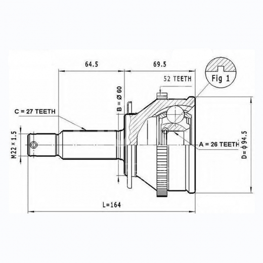 Шрус наружный переднего привода Hyundai Santa Fe ABS Lynx CO-3624A