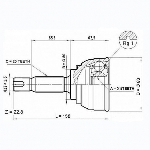 Шрус наружный переднего привода Hyundai Elantra Lynx CO-3608