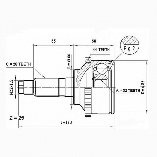 Шрус наружный переднего привода Mazda 6 ABS Lynx CO-5103A