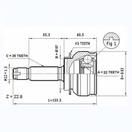 Шрус наружный переднего привода Mitsubishi Lancer, Lancer Cedia, Dingo ABS Lynx CO-3657A