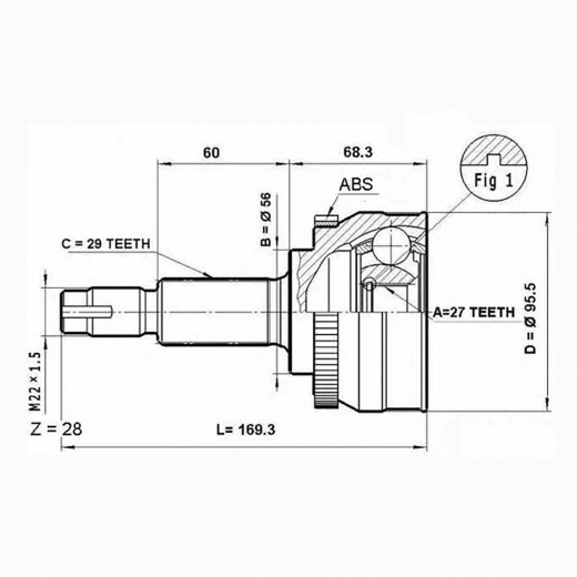 Шрус наружный переднего привода Nissan Maxima, Cefiro ABS Lynx CO-5713A