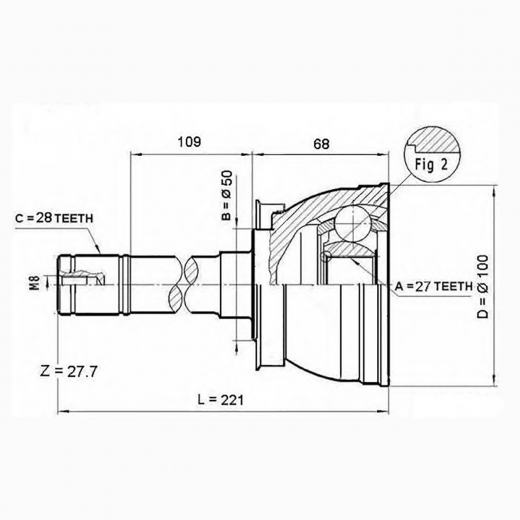 Шрус наружный переднего привода Nissan Terrano Regulus, Elgrand Just Drive JCT0035