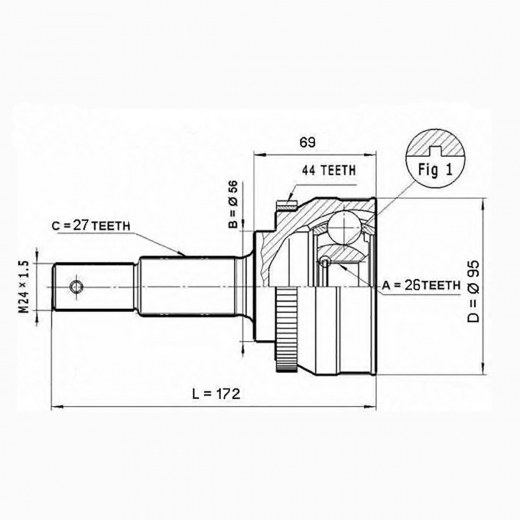 Шрус наружный переднего привода Nissan Primera ABS Lynx CO-5727A