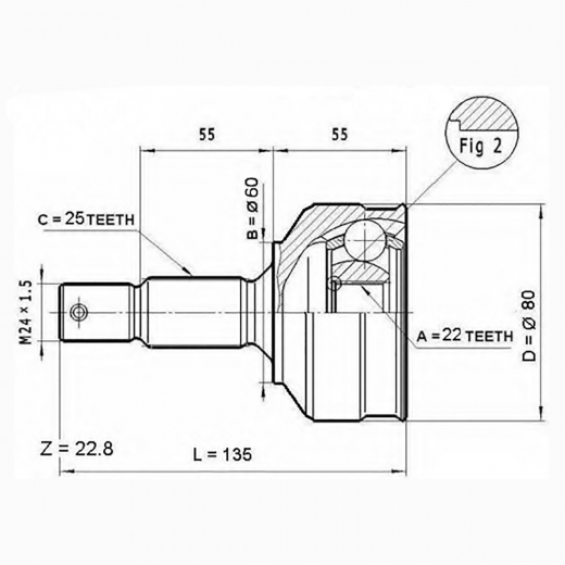 Шрус наружный переднего привода Citroen C4, Peugeot 207, 307 Lynx CO-6100