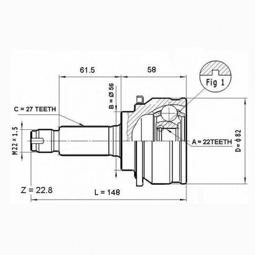 Шрус наружный переднего привода Subaru Legacy, Impreza, Forester Lynx CO-7106