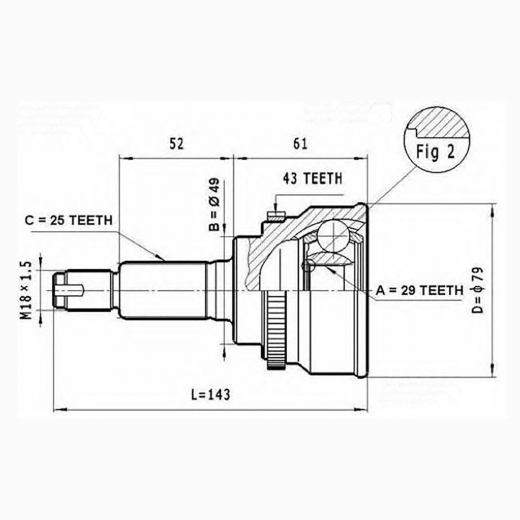 Шрус наружный переднего привода Suzuki Swift ABS Lynx CO-7303A