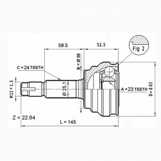 Шрус наружный переднего привода Toyota Vitz, bB, Funcargo, Ist, Platz, Porte, Probox, Raum, Sienta, Succeed, Echo, Yaris, Will Cypha Lynx CO-7505