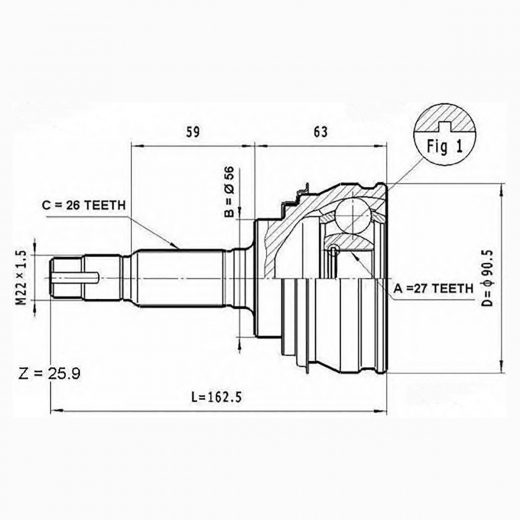 Шрус наружный переднего привода Toyota Vista, Camry, Celica, ED, Exiv Lynx CO-7513